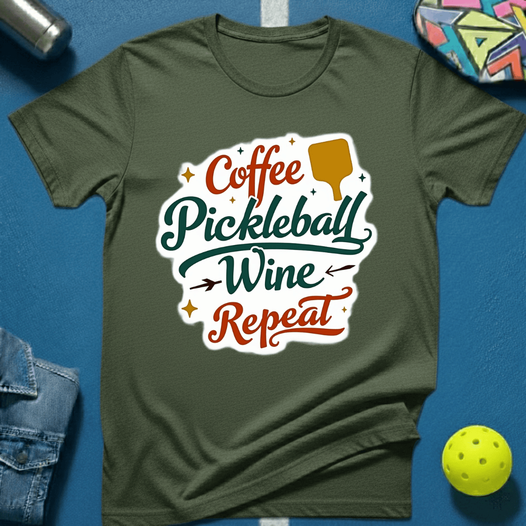 Coffee Pickleball Wine Repeat T-Shirt