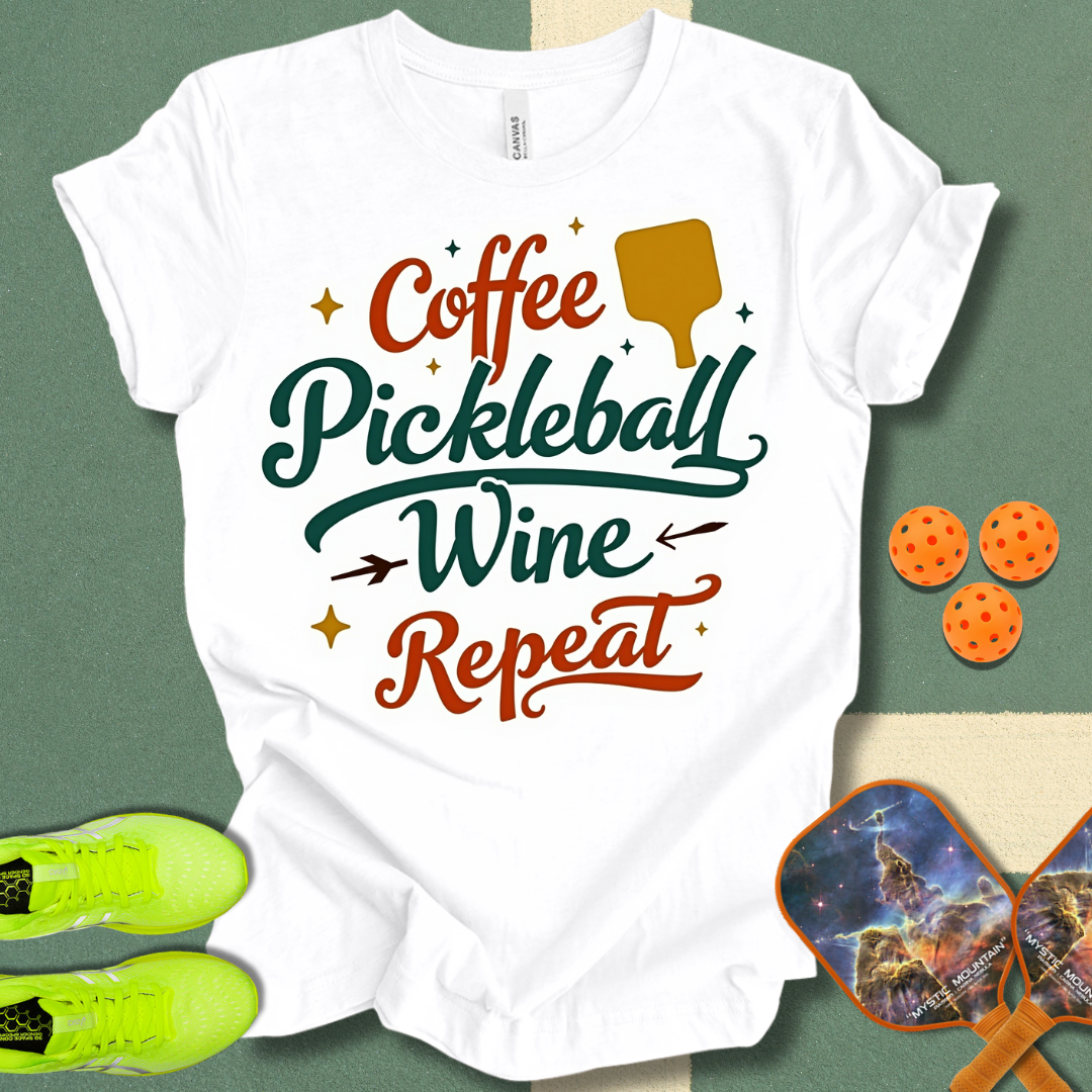 Coffee Pickleball Wine Repeat T-Shirt