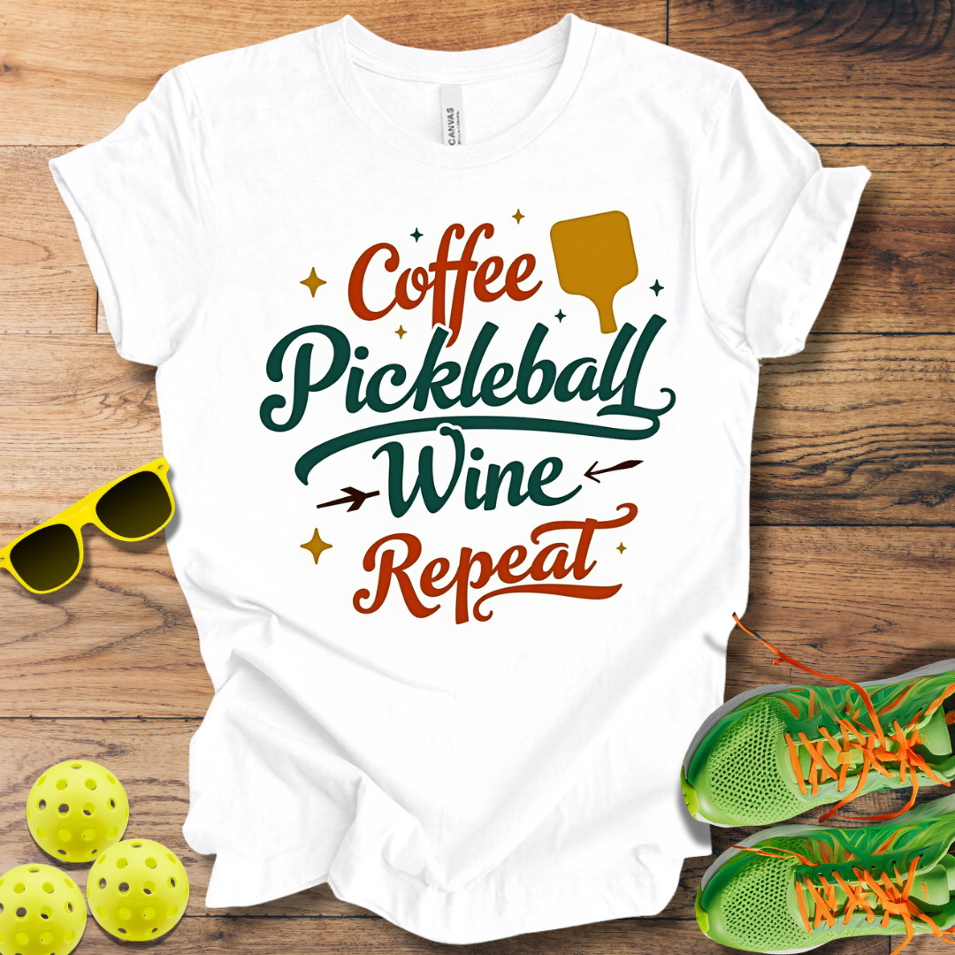 Coffee Pickleball Wine Repeat T-Shirt