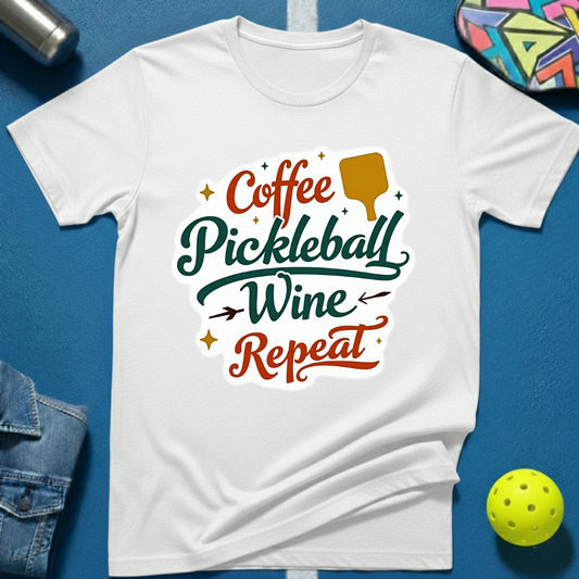 Coffee Pickleball Wine Repeat T-Shirt