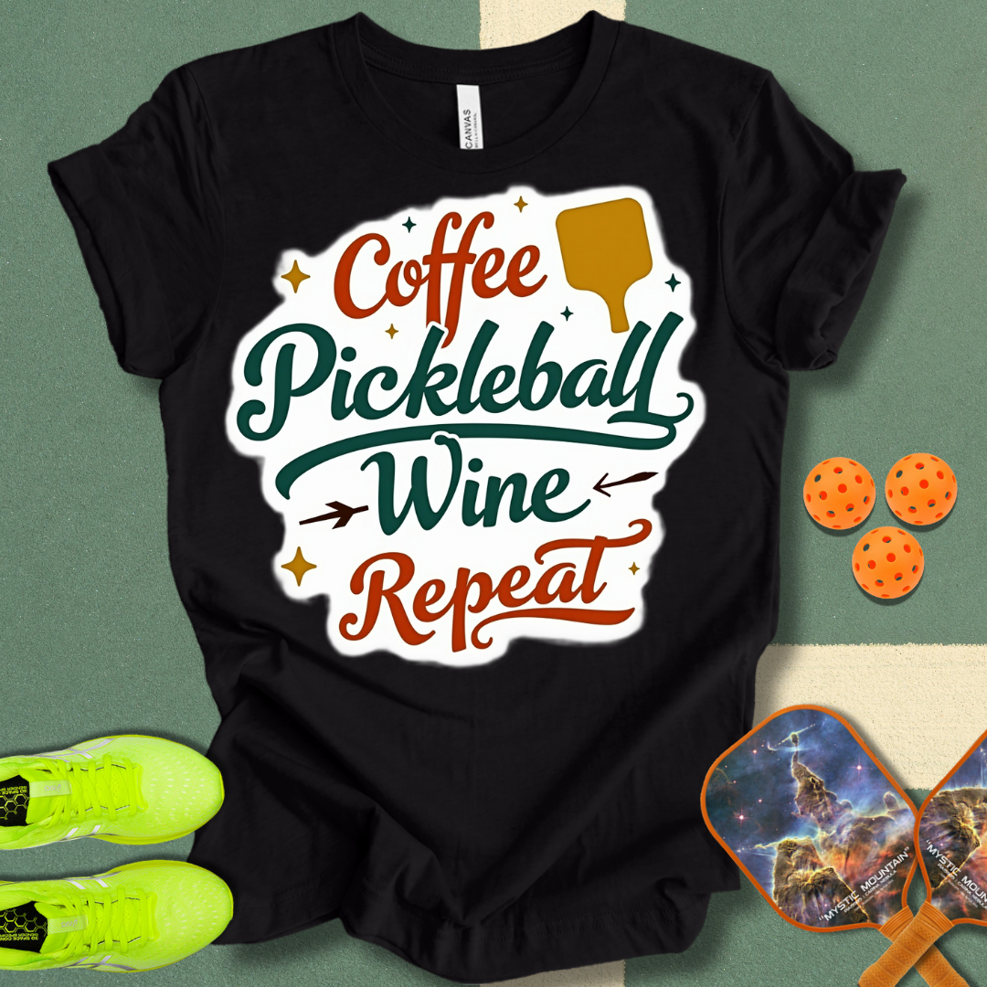 Coffee Pickleball Wine Repeat T-Shirt