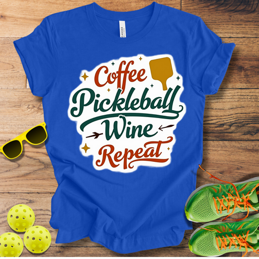 Coffee Pickleball Wine Repeat T-Shirt