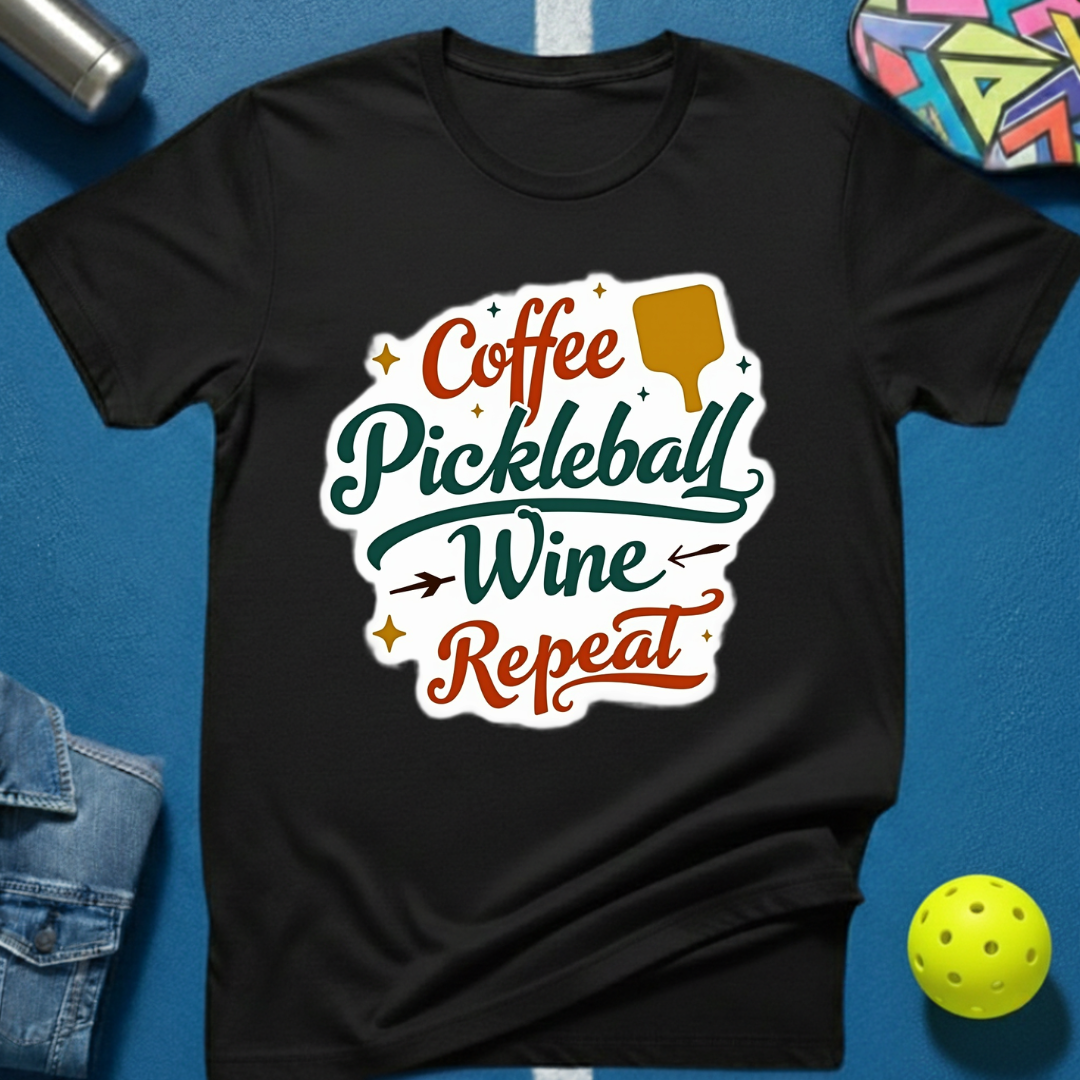Coffee Pickleball Wine Repeat T-Shirt