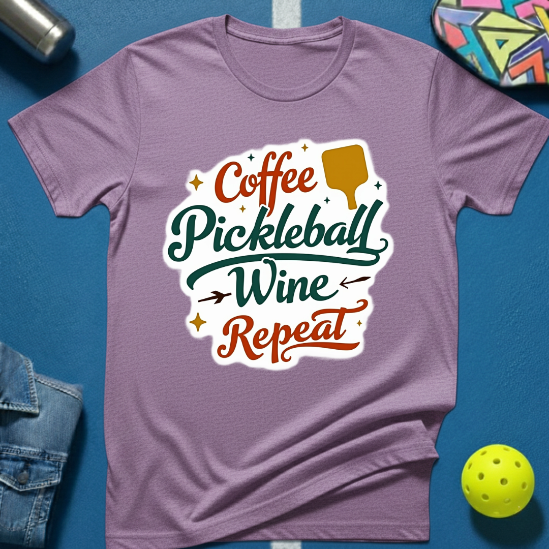 Coffee Pickleball Wine Repeat T-Shirt