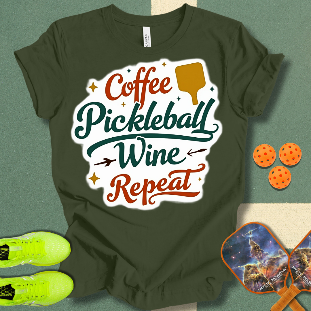 Coffee Pickleball Wine Repeat T-Shirt