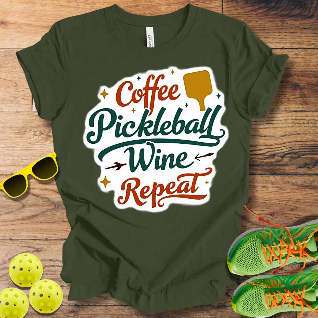 Coffee Pickleball Wine Repeat T-Shirt