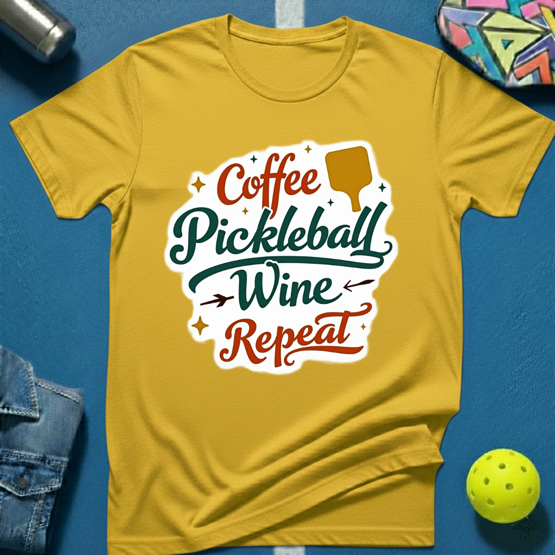 Coffee Pickleball Wine Repeat T-Shirt