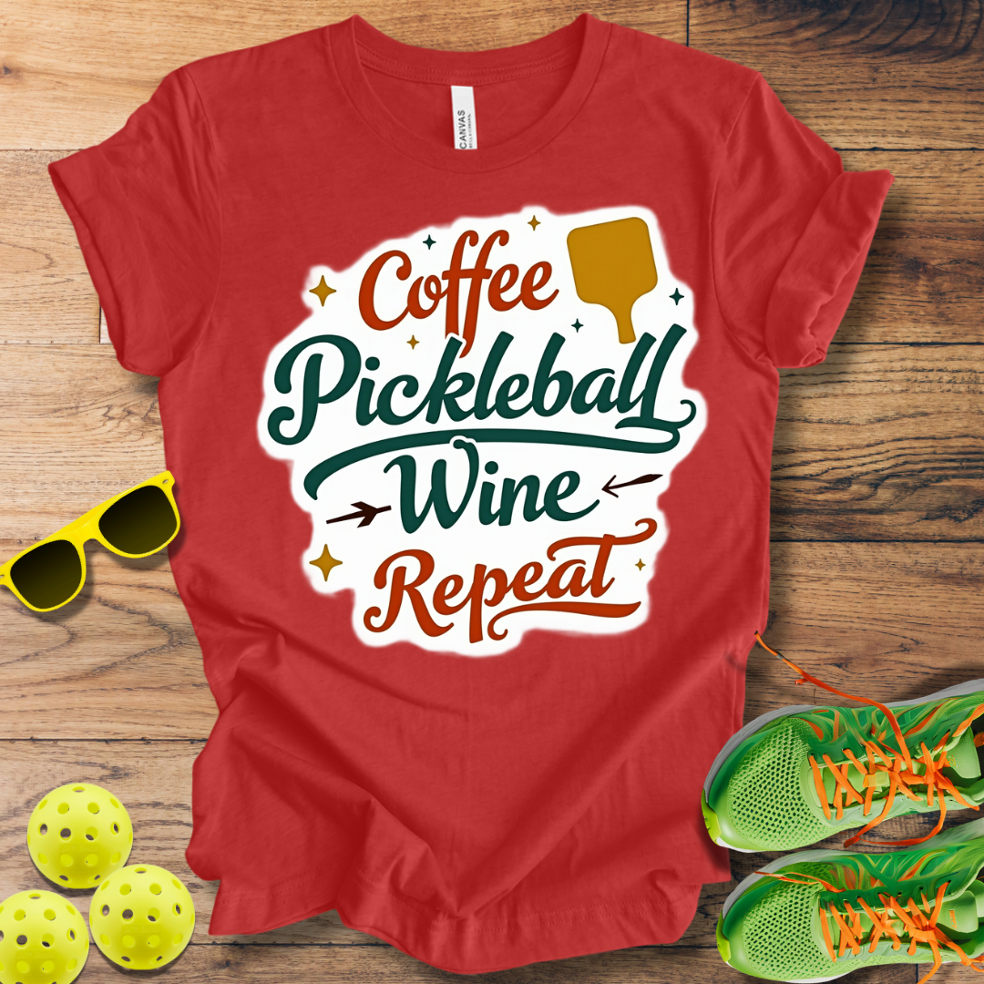 Coffee Pickleball Wine Repeat T-Shirt