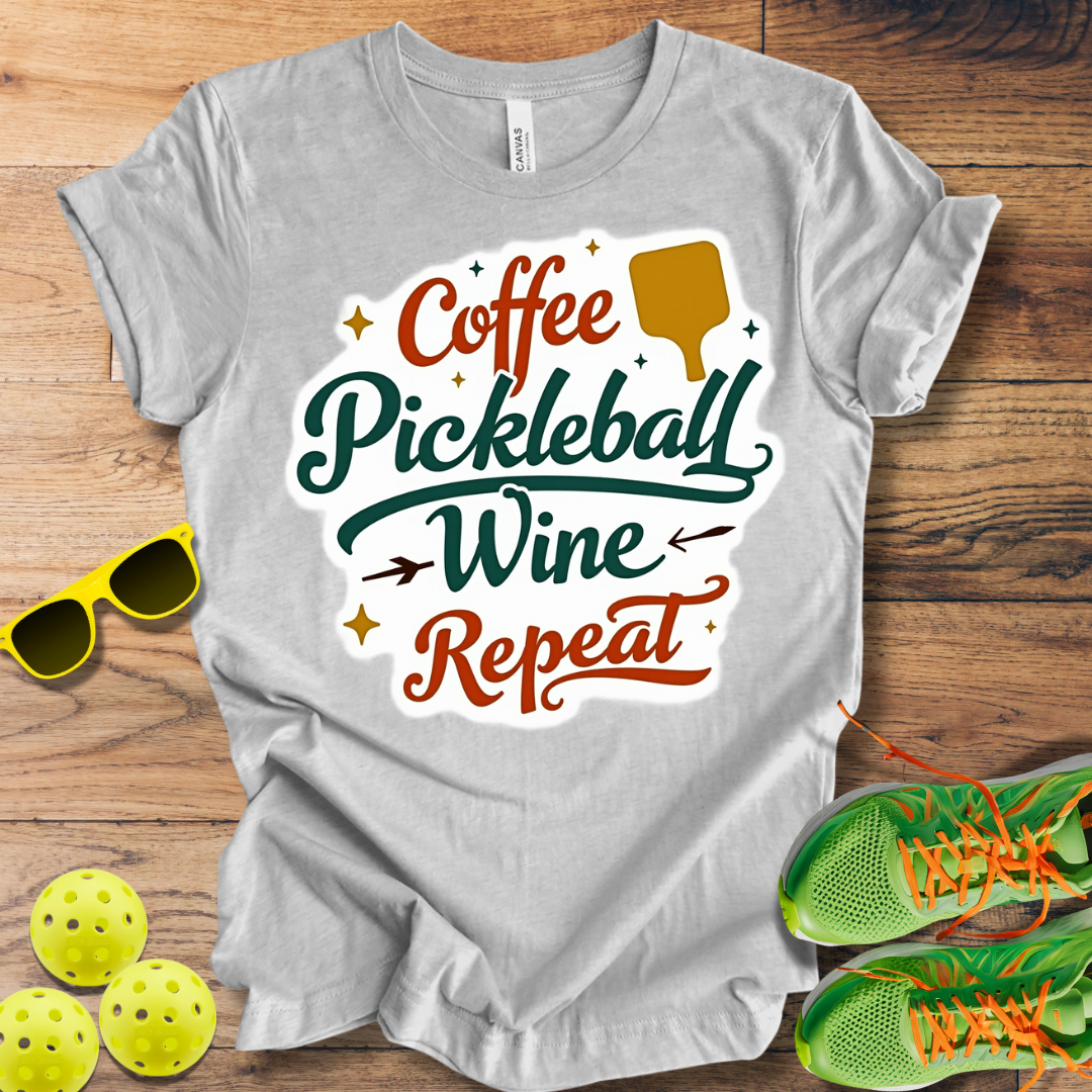 Coffee Pickleball Wine Repeat T-Shirt