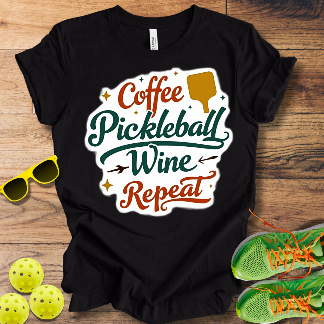 Coffee Pickleball Wine Repeat T-Shirt