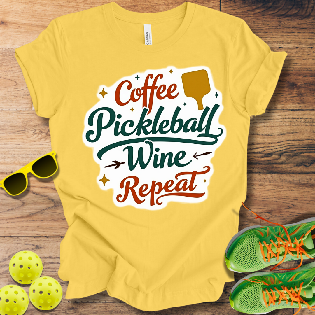 Coffee Pickleball Wine Repeat T-Shirt